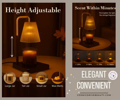 Glass Candle Warmer Lamp with Timer & Dimmer, 2 Bulbs Height Adjustable, Fall Home Front Porch Decor, Thanksgiving Home Decoration, Gift for Christmas Halloween Birthday