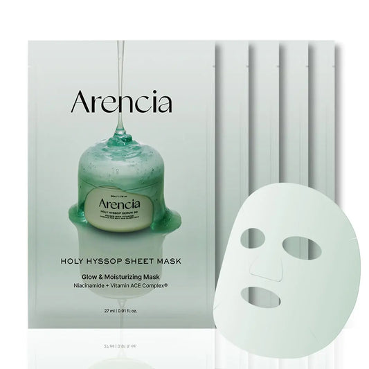 Arencia Hyssop Glow Sheet Mask 5 Pack Hydrating Glowing Boosting Repairing for younger looking skin with Vitamin ACE