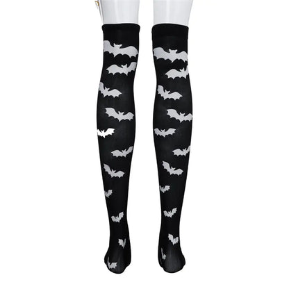 Halloween Skeleton Bat Spider Web Knee-High Socks