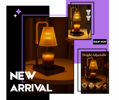 Glass Candle Warmer Lamp with Timer & Dimmer, 2 Bulbs Height Adjustable, Fall Home Front Porch Decor, Thanksgiving Home Decoration, Gift for Christmas Halloween Birthday